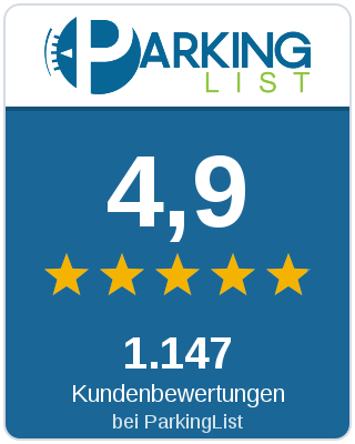 4,9 Sterne aus 1147 Kundenbewertungen bei ParkingList
