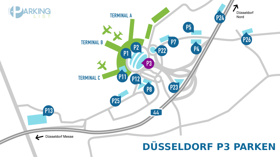 Parken im Parkhaus P3 am Flughafen Düsseldorf DUS