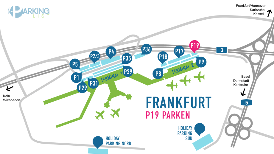 Lageplan Parkplatz P19 Flughafen Frankfurt