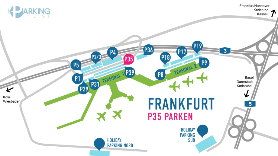 Lageplan Parkplatz P35 Flughafen Frankfurt