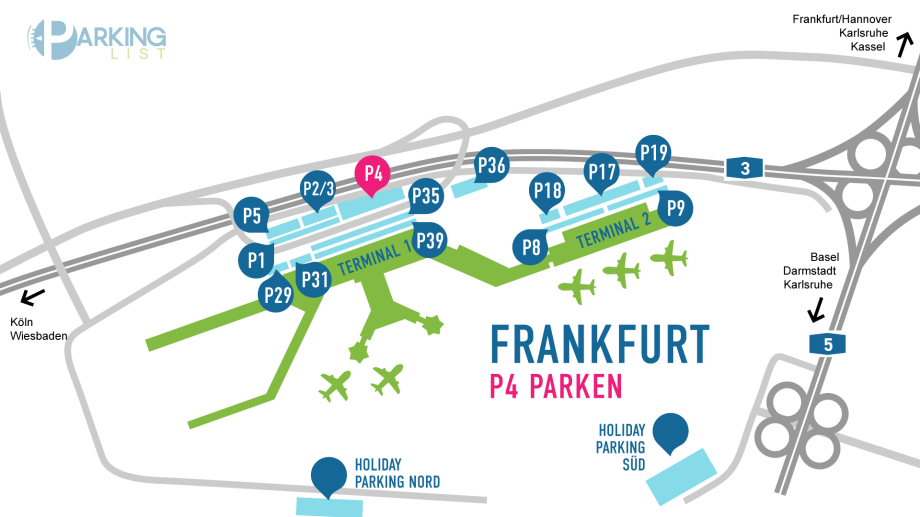 Navigation Flughafen Frankfurt P4 Business Parken www.parkinglist.de
