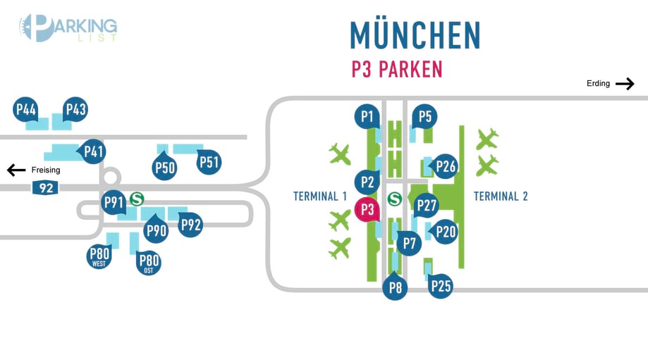 Lageplan P3 Parkhaus Flughafen München