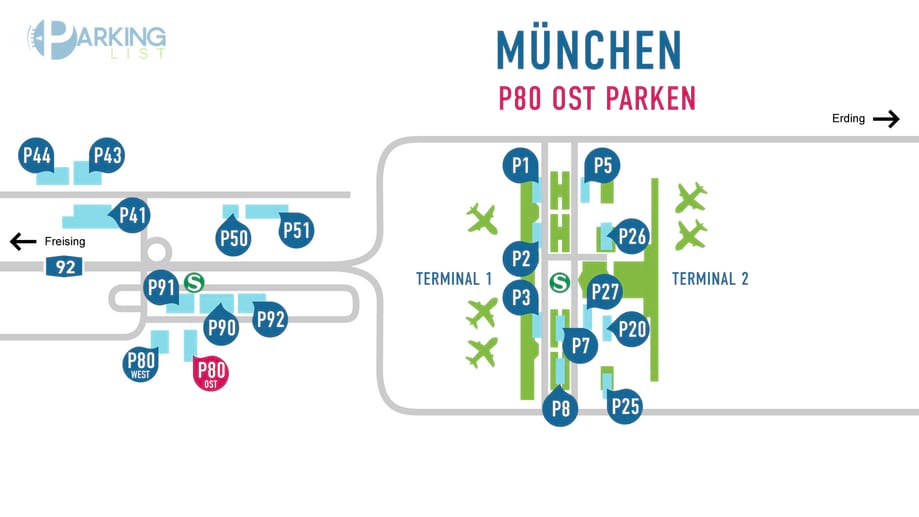 Lageplan Parkplatz P80 Ost Flughafen München