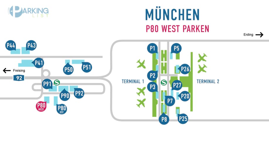 Lageplan Parkplatz P80 Flughafen München