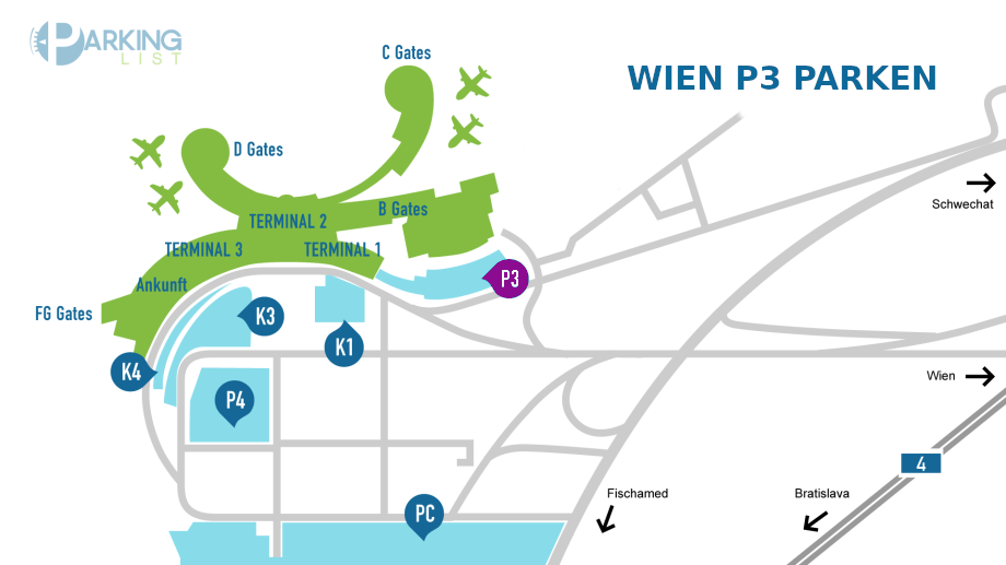 Lageplan Parkhaus P3 Flughafen Wien