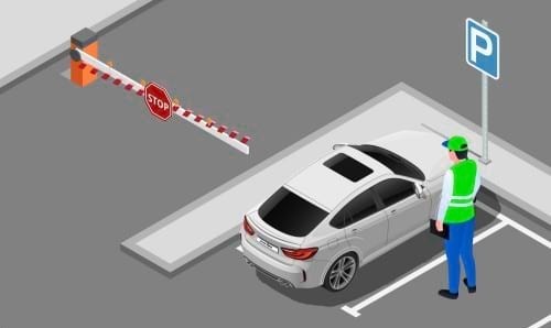 Mitarbeiter parkt Wagen auf dem gebuchten Parkplatz